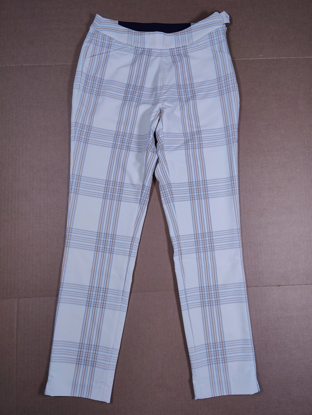 Peter Millar Women's Dynamite Technical Cream Plaid Golf Ankle Pants Size 0